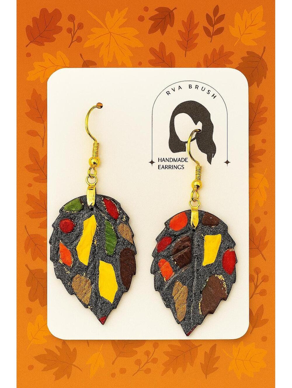 Handmade Polymer Clay Leaf Earrings with Autumn Colors, Lightweight Fall Jewelry